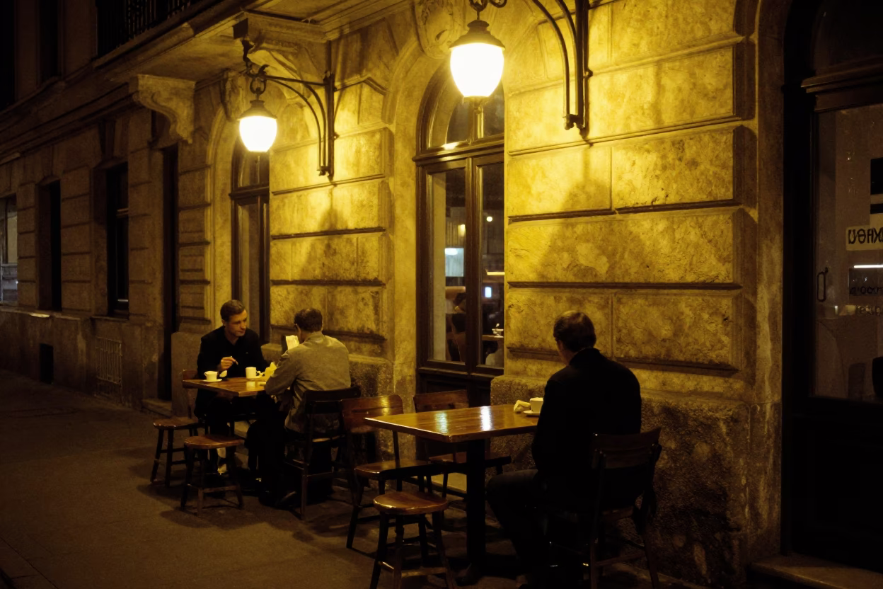 Street Scene in Budapest at Late At Night Light in in Budapest, Hungary
