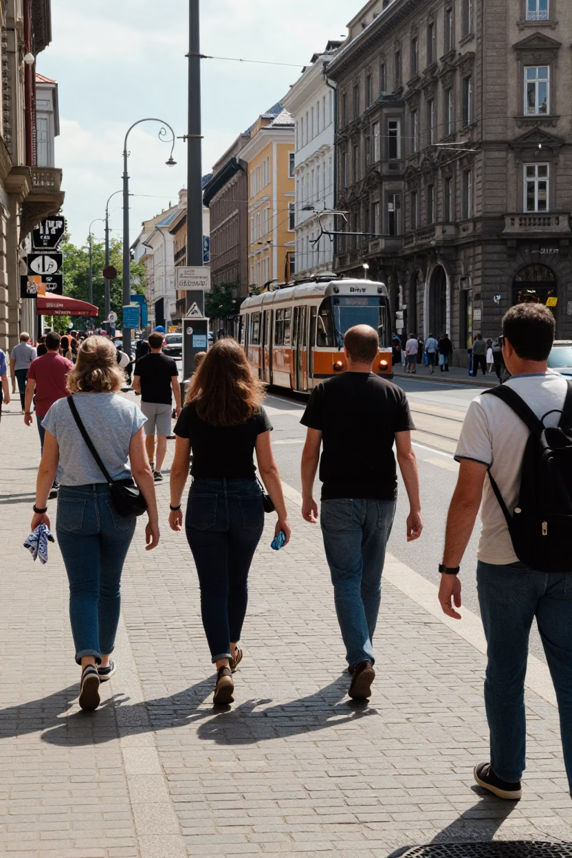 Street Scene in Budapest at Midday Light in in Budapest, Hungary