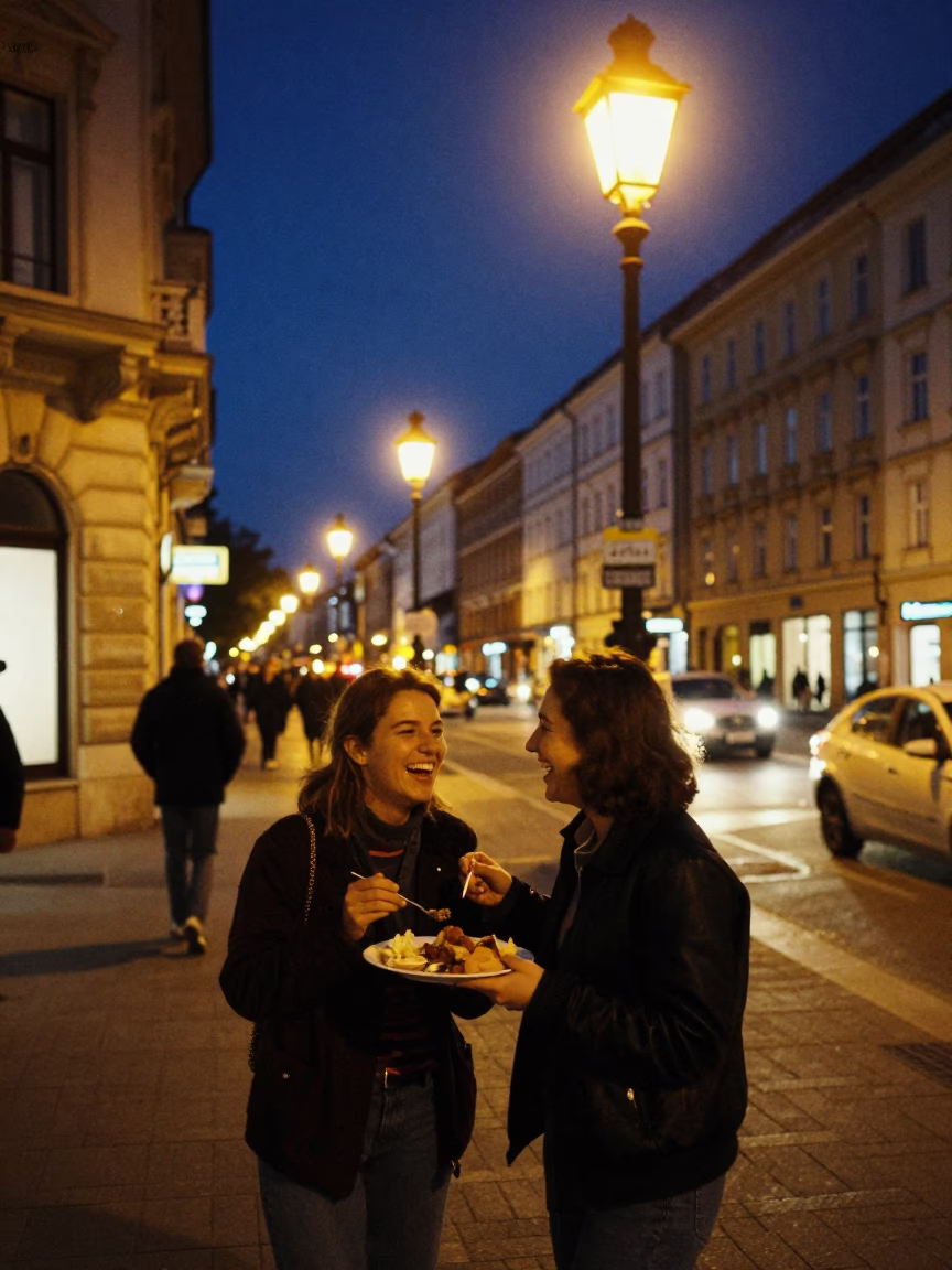Street Scene in Budapest at Midnight Light in in Budapest, Hungary