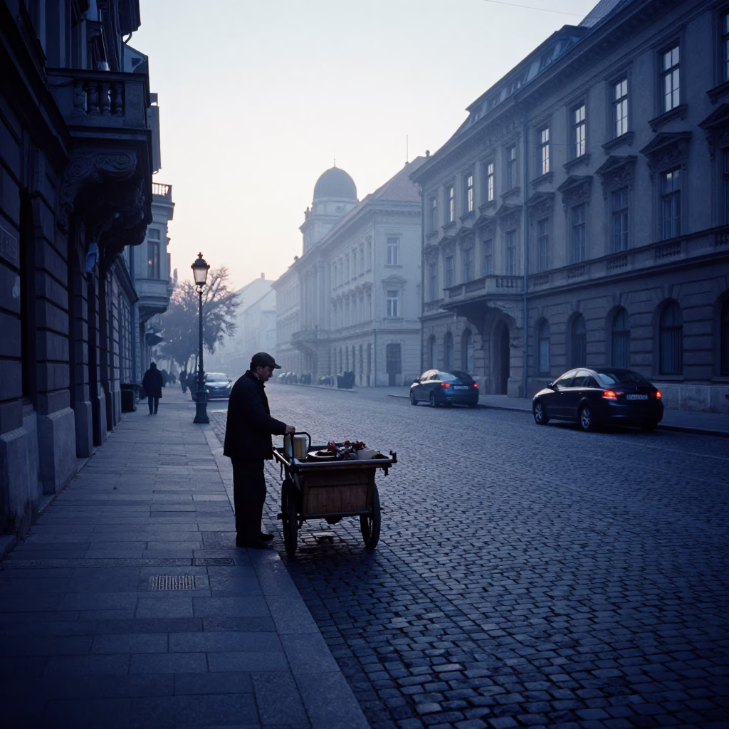 Street Scene in Budapest at Sunrise Light in in Budapest, Hungary