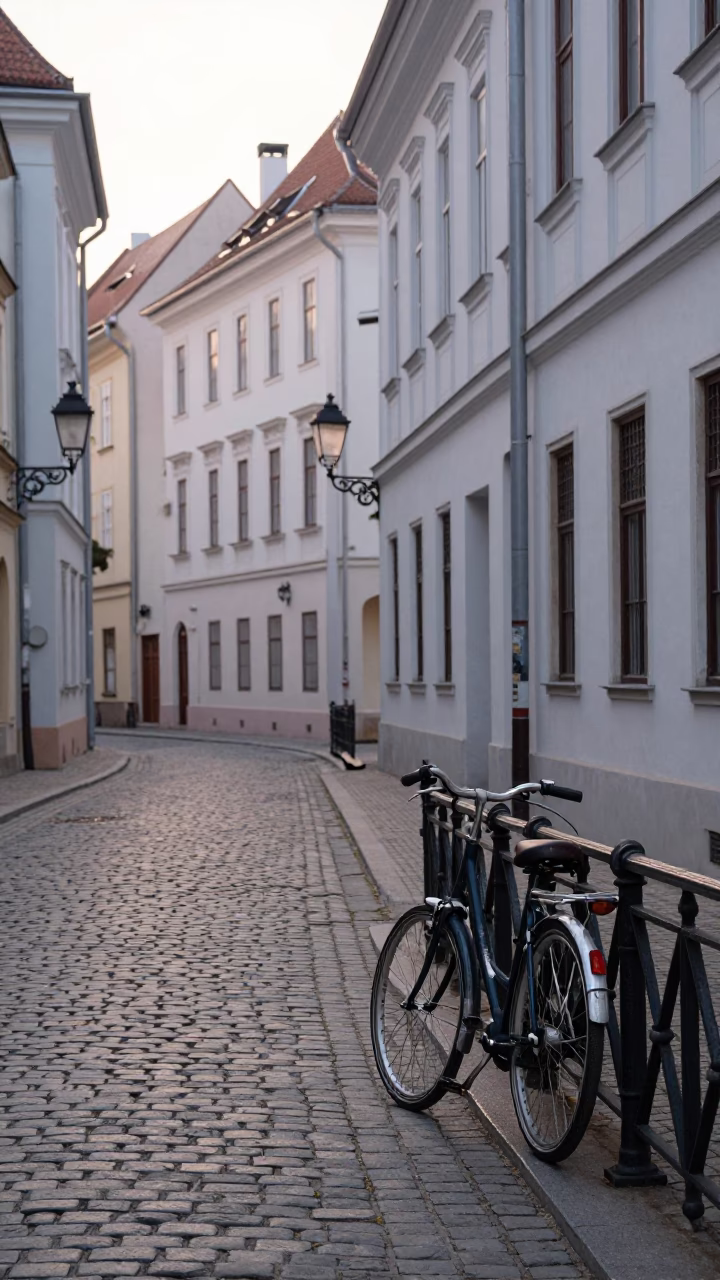 Street Scene in Budapest at The Early Morning Light in in Budapest, Hungary