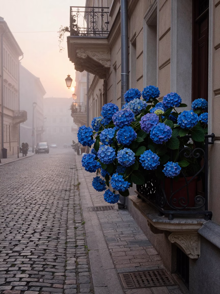 Street Scene in Budapest at The Still Hours Before Dawn Light in in Budapest, Hungary