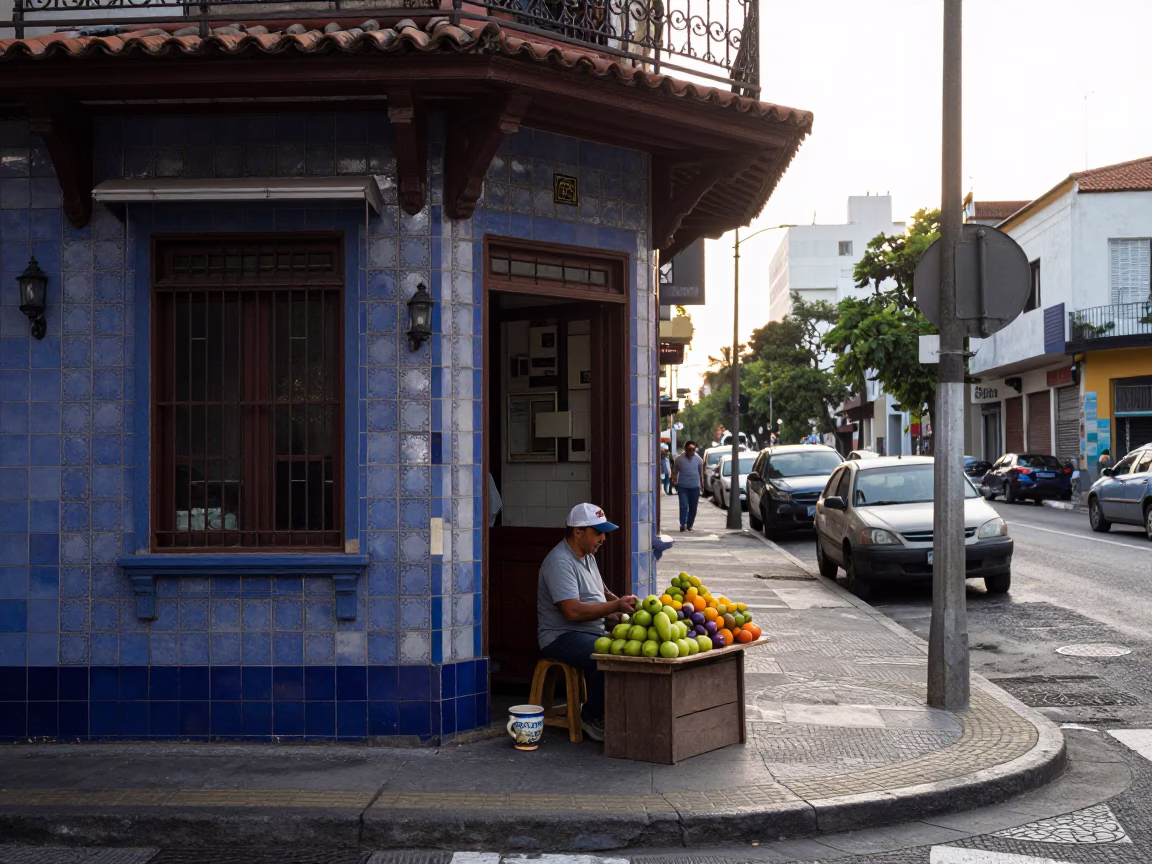 Street Scene in Buenos Aires at As First Light Reaches The Scene in in Buenos Aires, Argentina