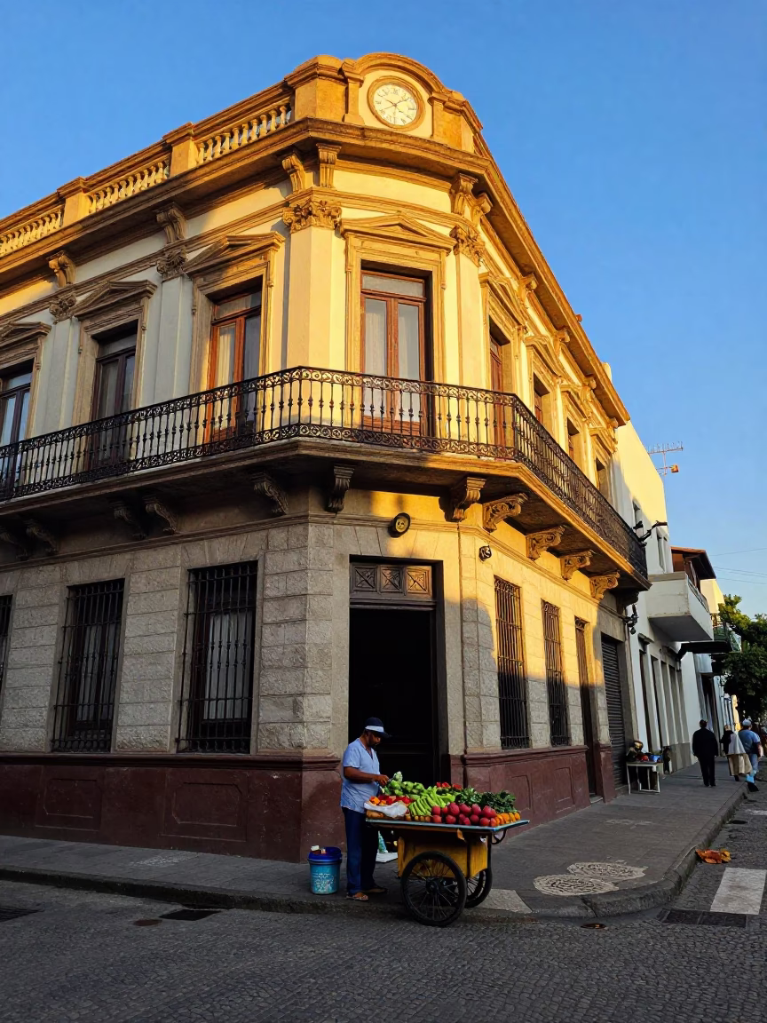 Street Scene in Buenos Aires at Clear Late-afternoon Light in in Buenos Aires, Argentina