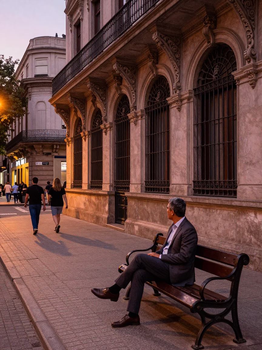 Street Scene in Buenos Aires at Copper-toned Light Before Dusk in in Buenos Aires, Argentina