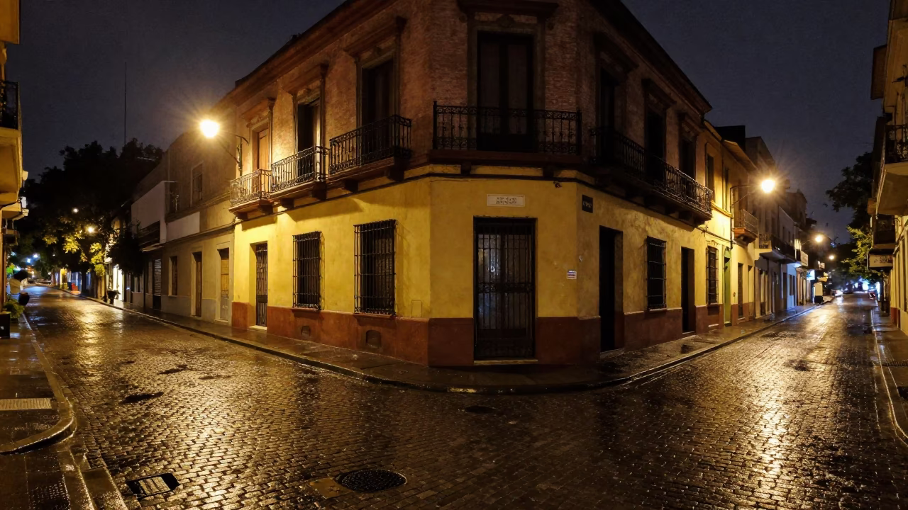 Street Scene in Buenos Aires at Deep In The Night Light in in Buenos Aires, Argentina
