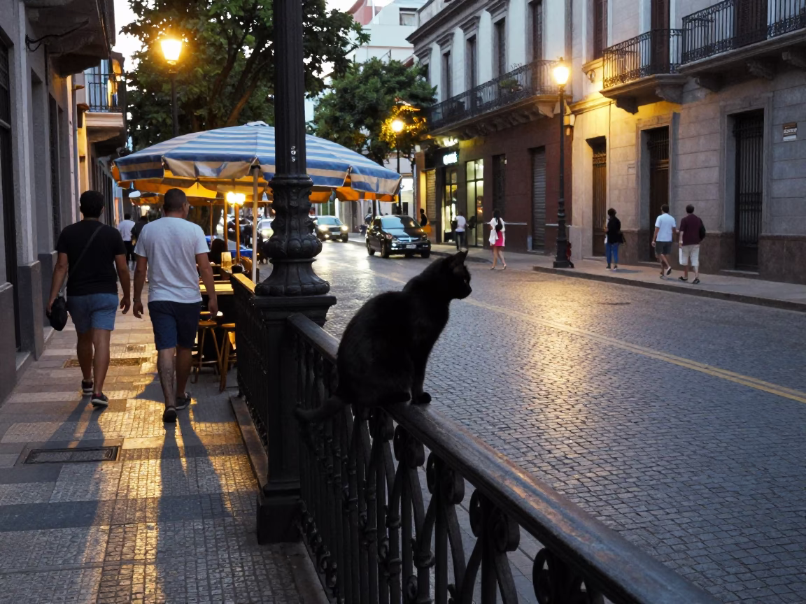 Street Scene in Buenos Aires at Evening Light in in Buenos Aires, Argentina