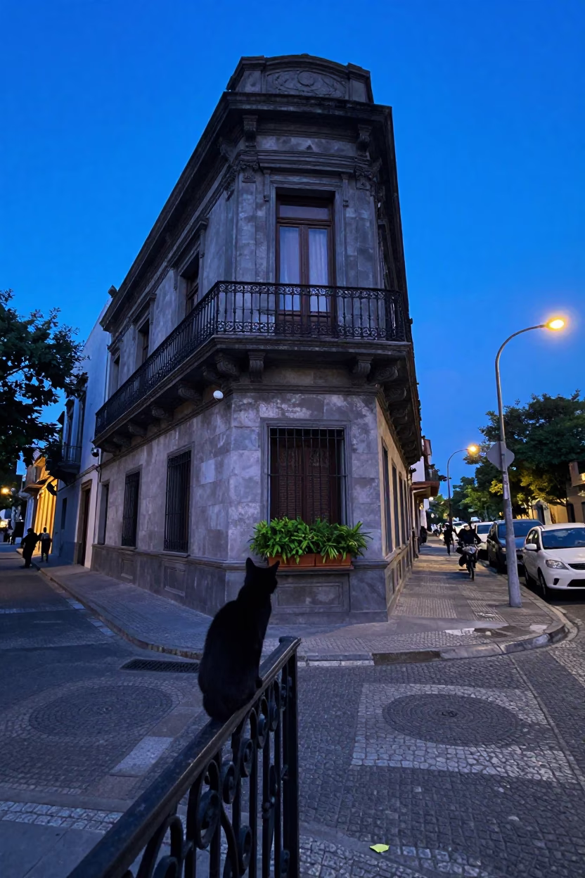 Street Scene in Buenos Aires at Indigo Twilight After Sunset in in Buenos Aires, Argentina
