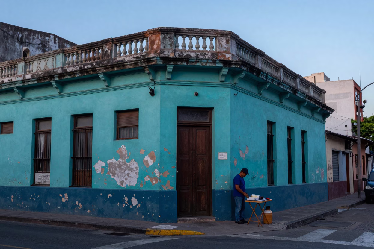 Street Scene in Buenos Aires at Nautical Dawn Light in in Buenos Aires, Argentina