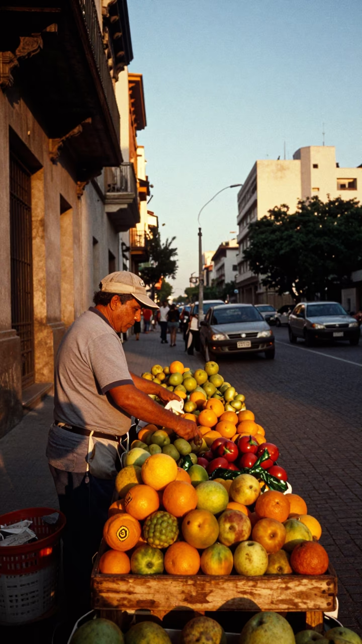 Street Scene in Buenos Aires at Sunset Light in in Buenos Aires, Argentina