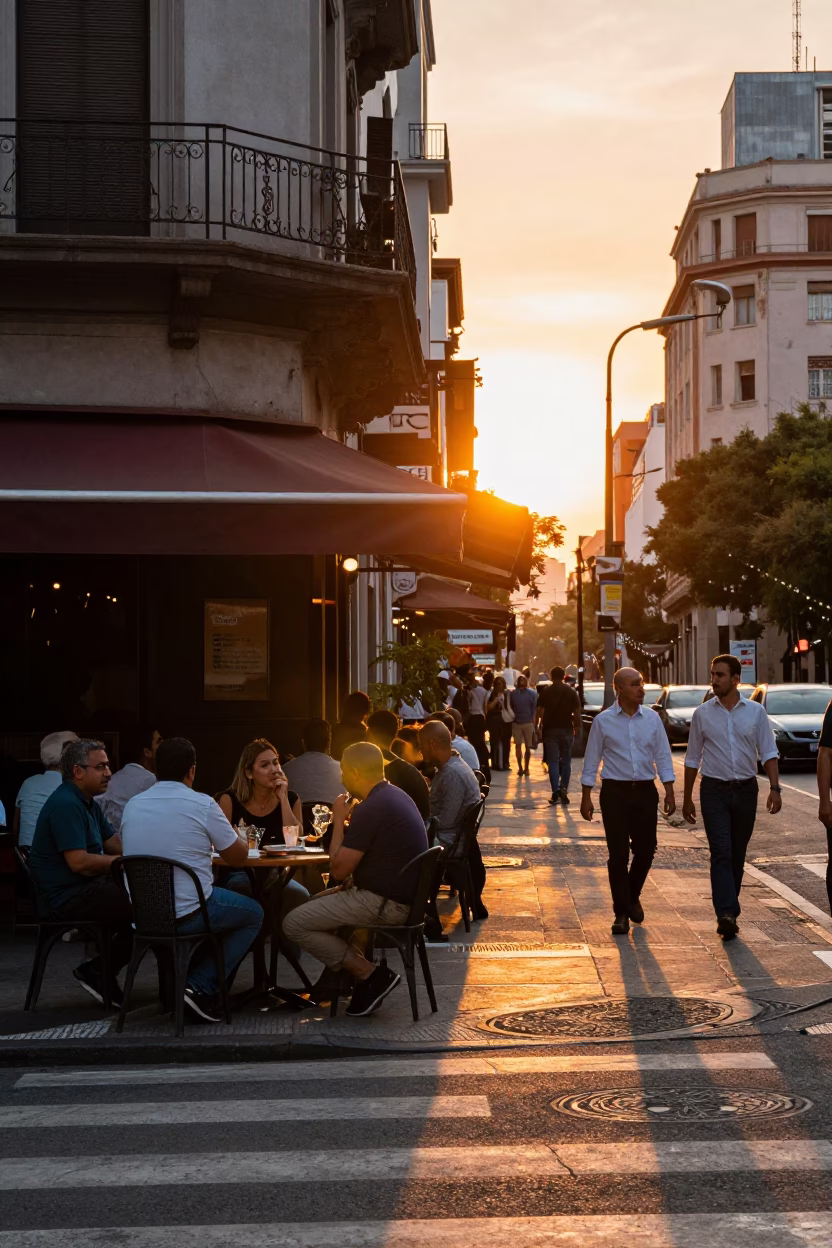 Street Scene in Buenos Aires at Sunset Light in in Buenos Aires, Argentina