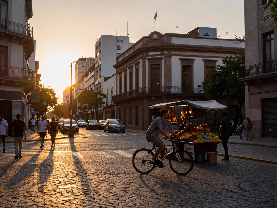 Street Scene in Buenos Aires at Sunset Light in in Buenos Aires, Argentina