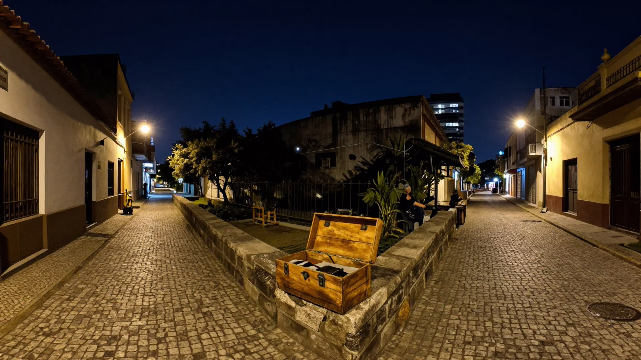 Street Scene in Buenos Aires at The Deepest Night Sky Light in in Buenos Aires, Argentina