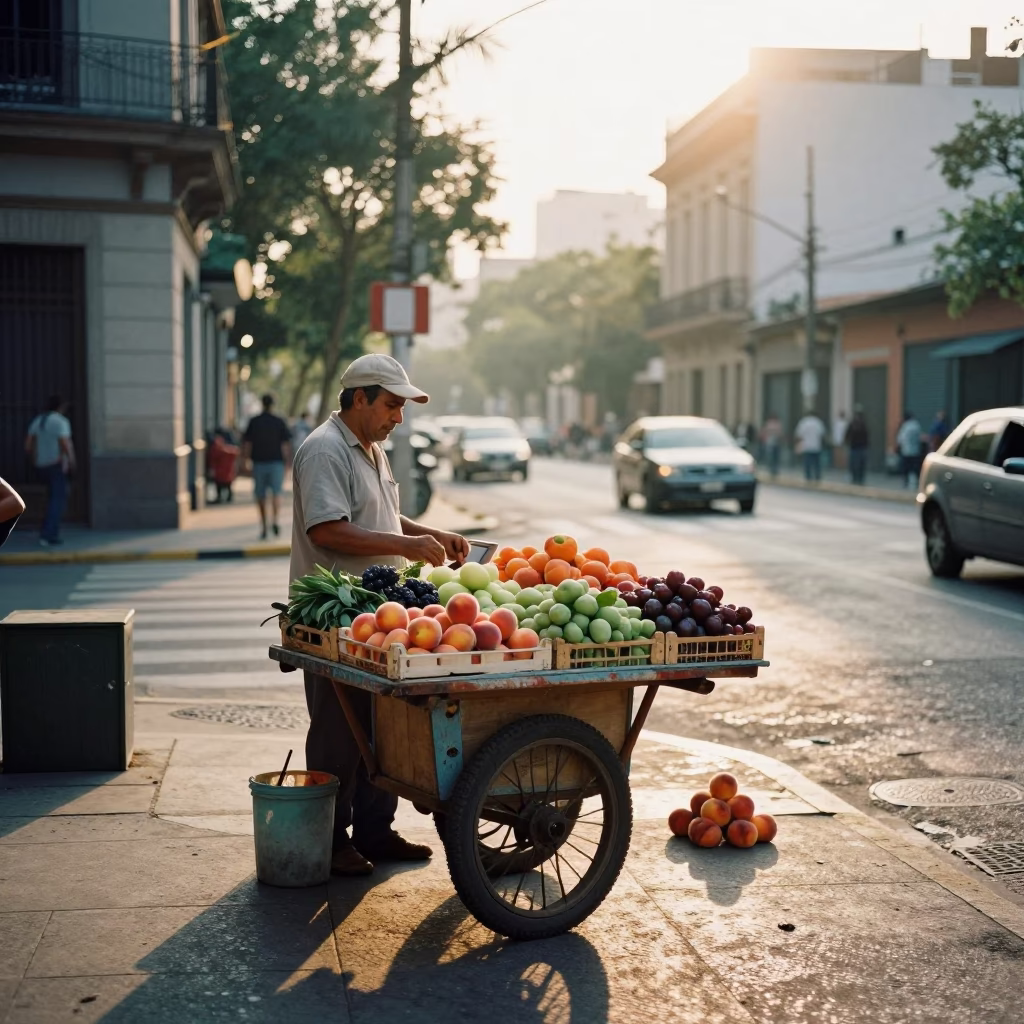 Street Scene in Buenos Aires at The Early Morning Light in in Buenos Aires, Argentina