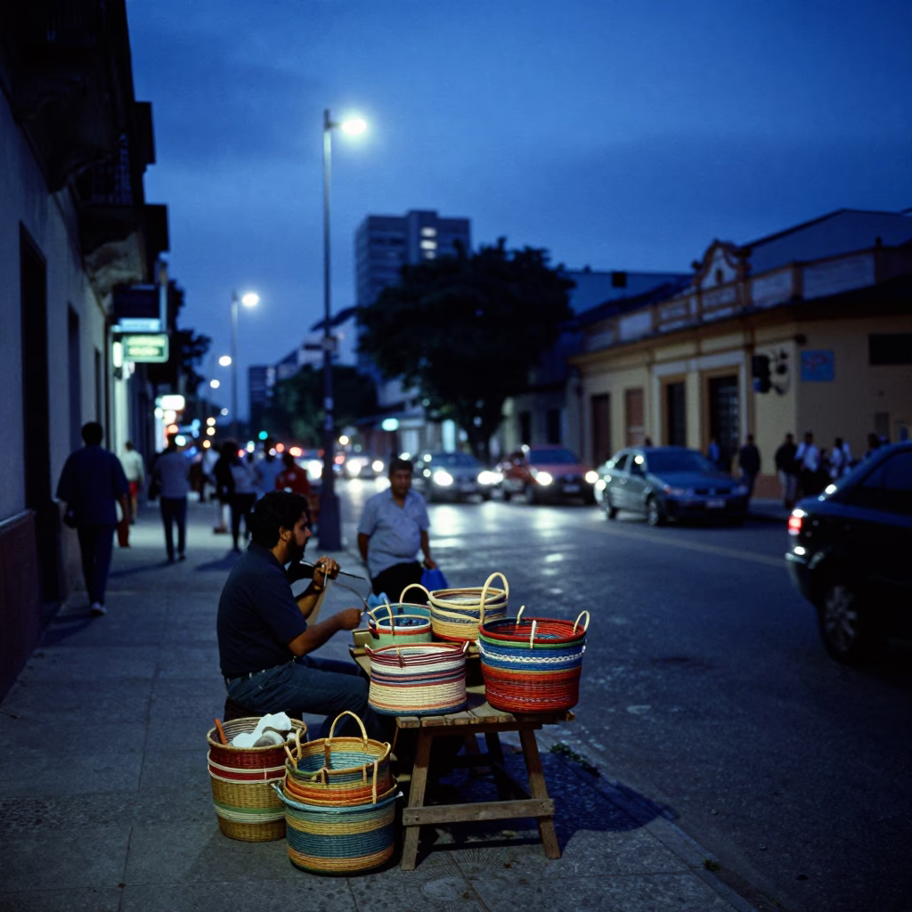 Street Scene in Buenos Aires at The Last Blue Light Of Evening in in Buenos Aires, Argentina