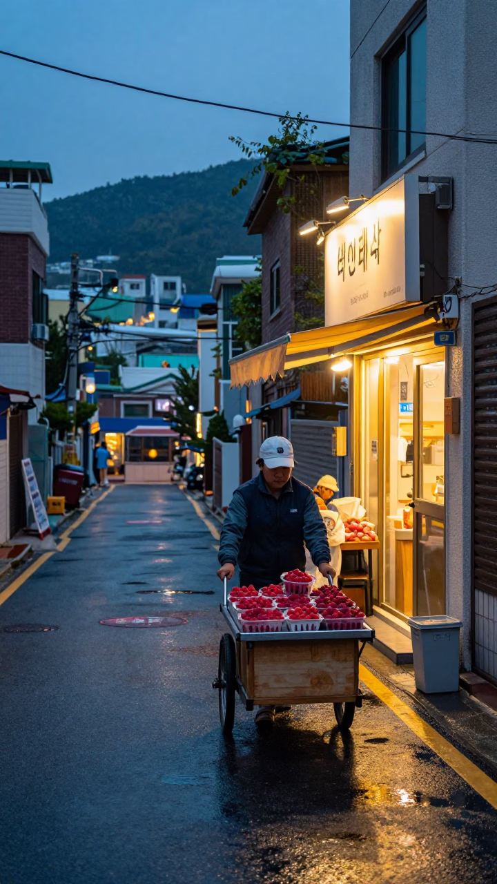 Street Scene in Busan at Blue Hour in in Busan, South Korea