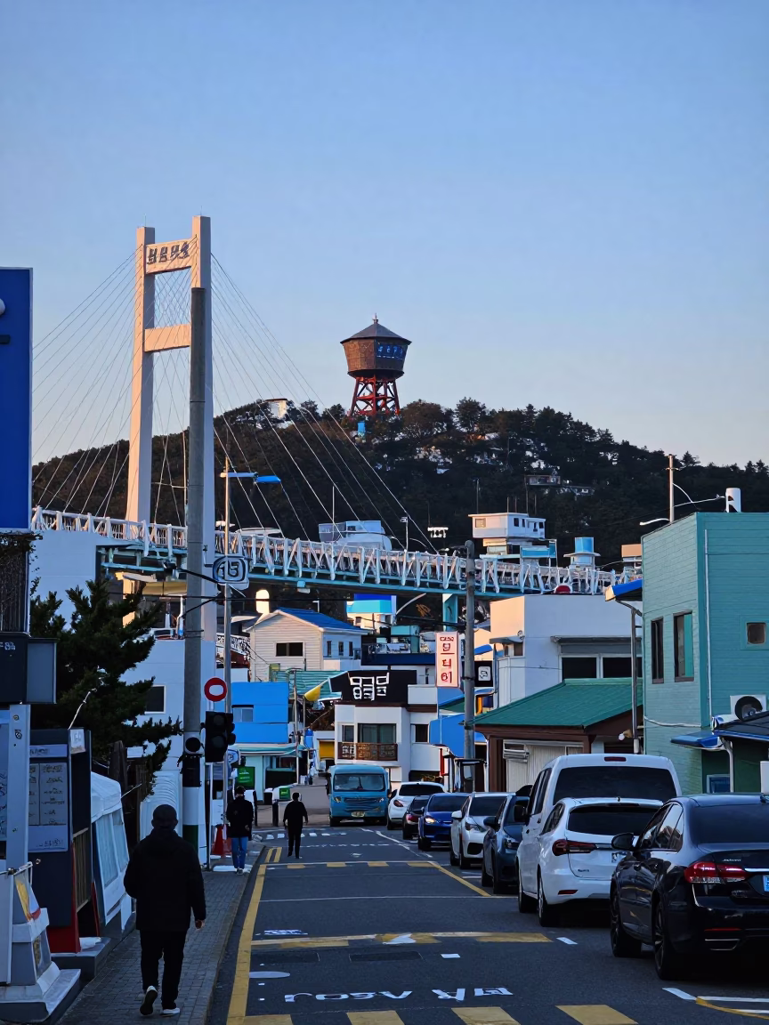 Street Scene in Busan at Blue Hour in in Busan, South Korea