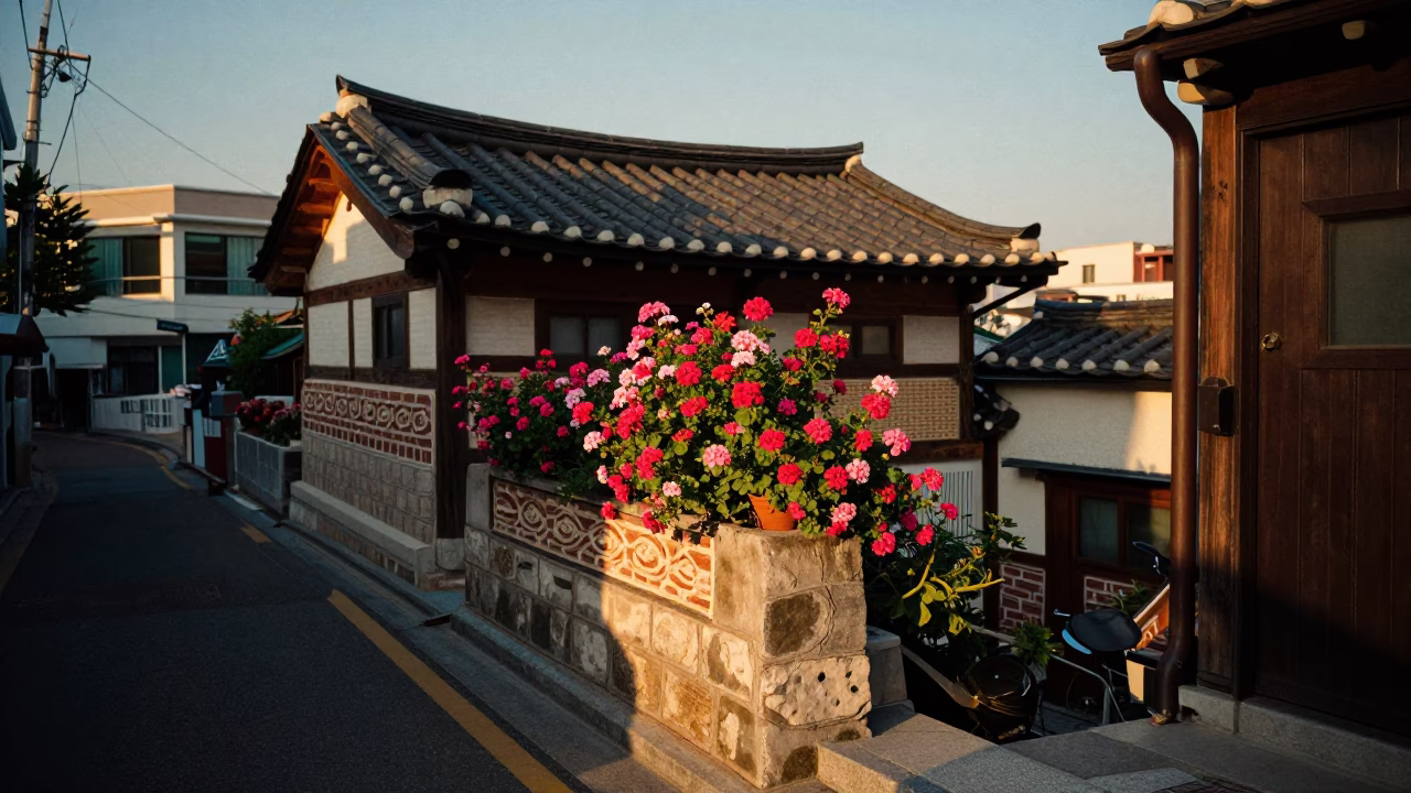 Street Scene in Busan at Evening Light in in Busan, South Korea