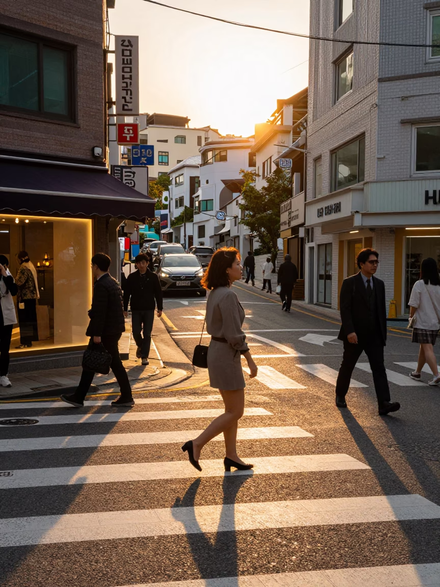 Street Scene in Busan at Golden Hour in in Busan, South Korea