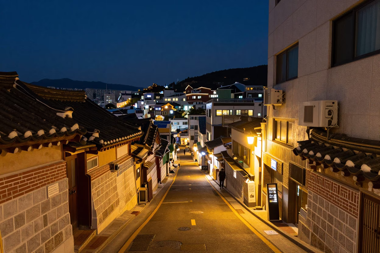 Street Scene in Busan at Late At Night Light in in Busan, South Korea