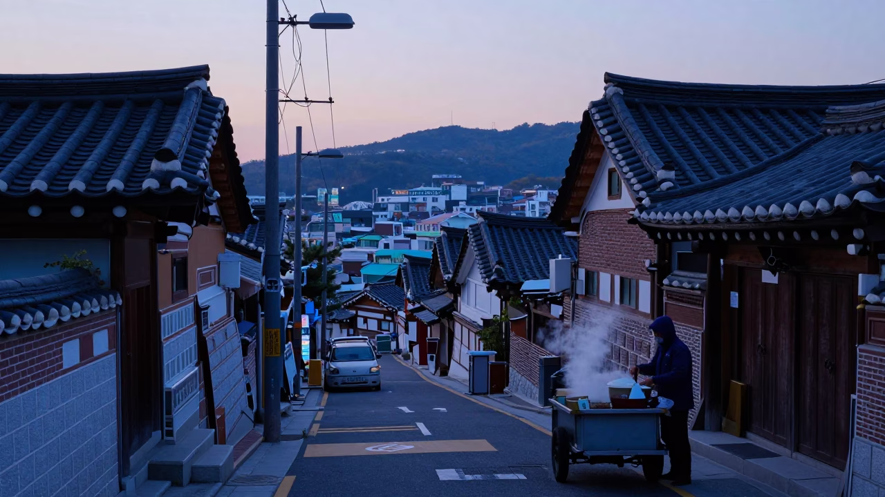 Street Scene in Busan at Sunrise Light in in Busan, South Korea
