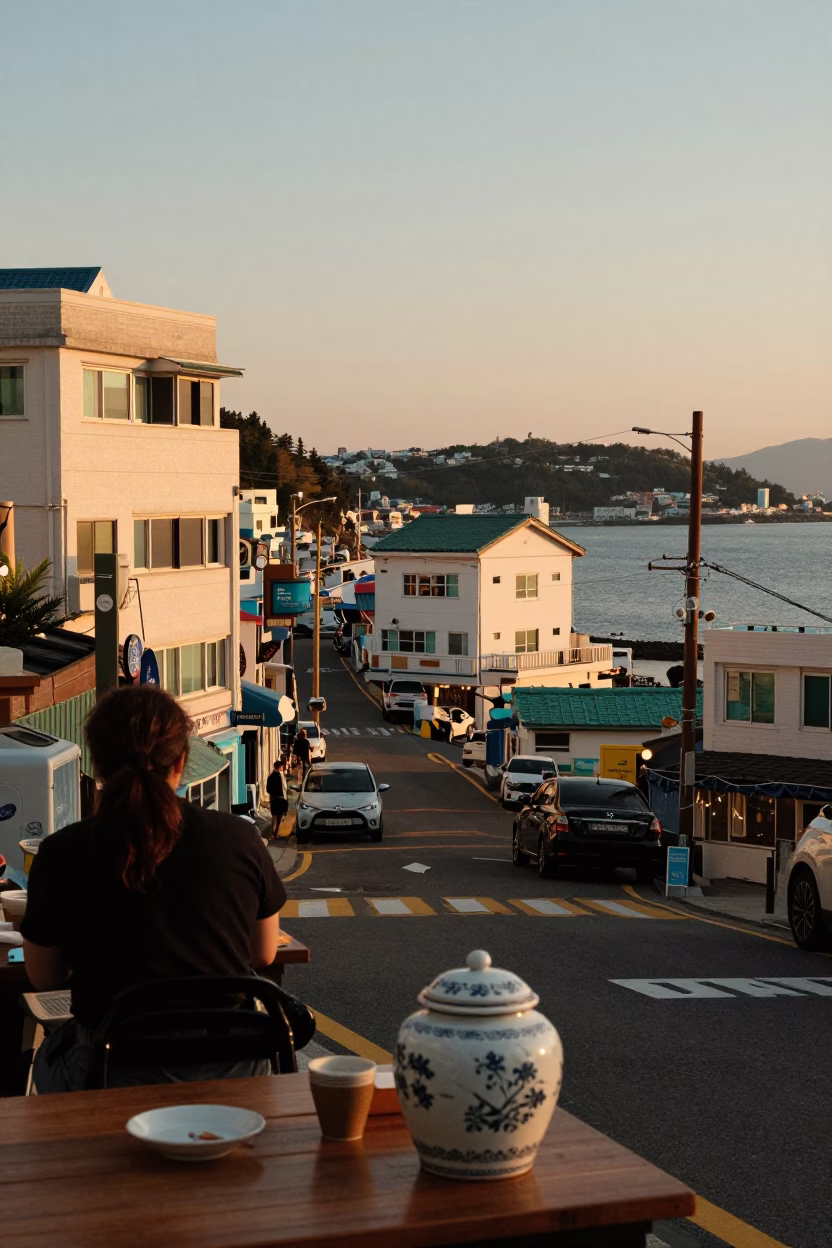 Street Scene in Busan at Sunset Light in in Busan, South Korea