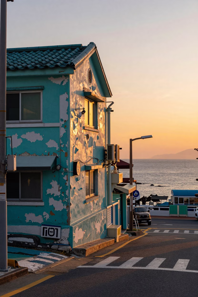 Street Scene in Busan at Sunset Light in in Busan, South Korea