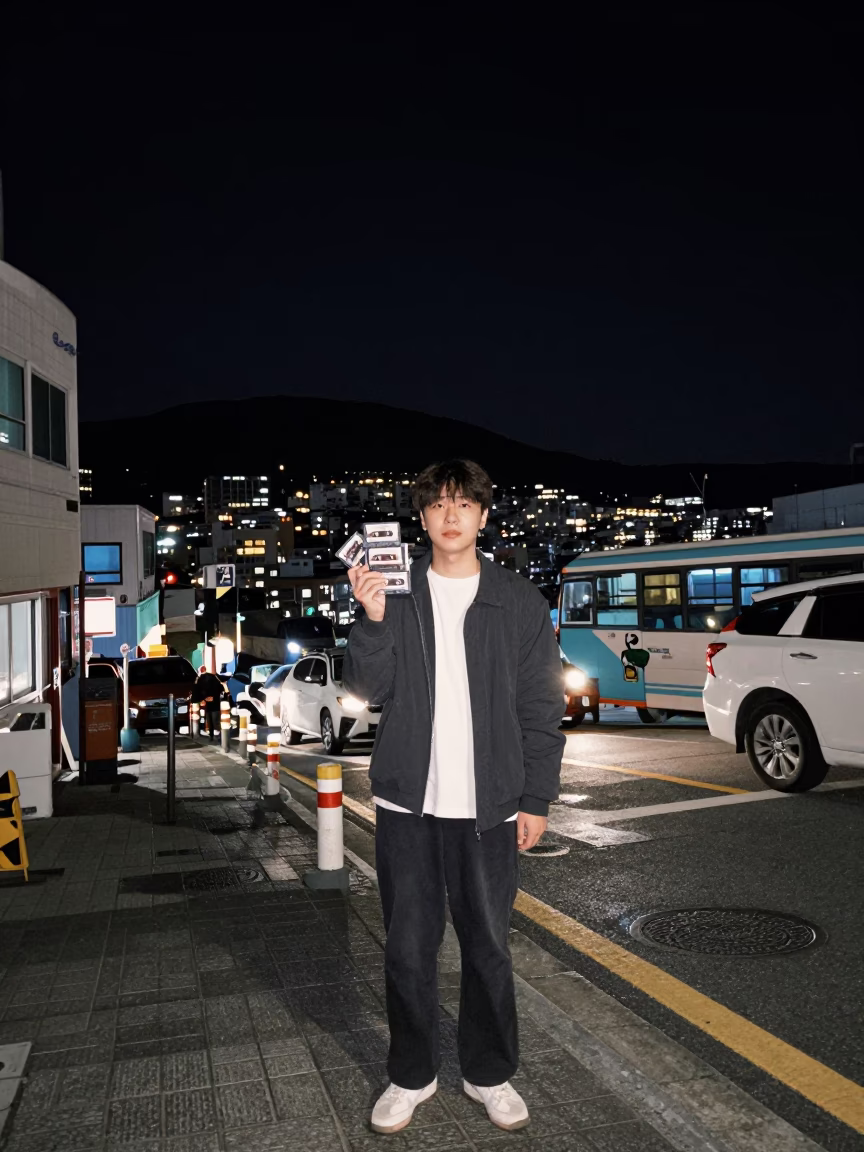 Street Scene in Busan at The Deepest Night Sky Light in in Busan, South Korea