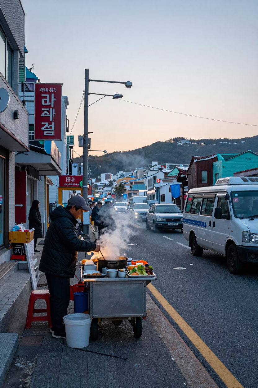 Street Scene in Busan at The Early Morning Light in in Busan, South Korea