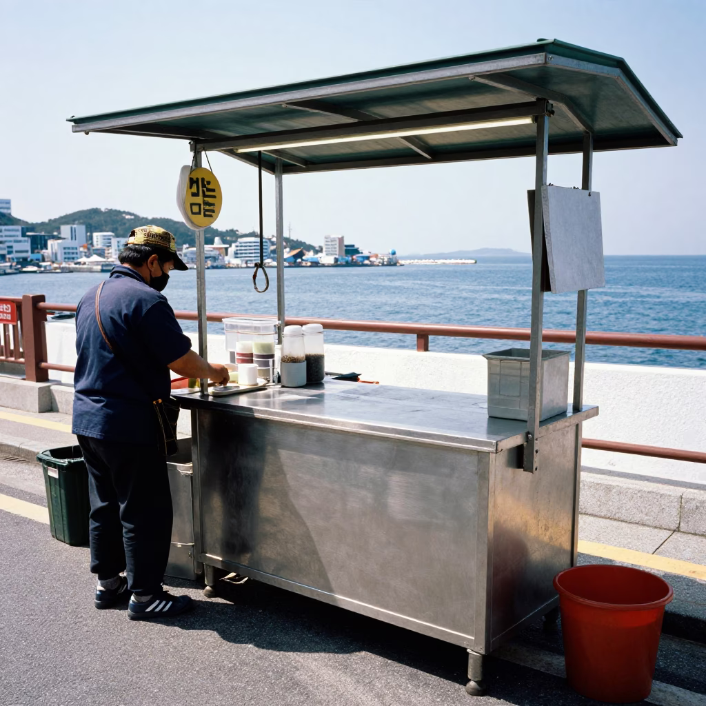 Street Scene in Busan at The Flat Glare Of Noon Light in in Busan, South Korea