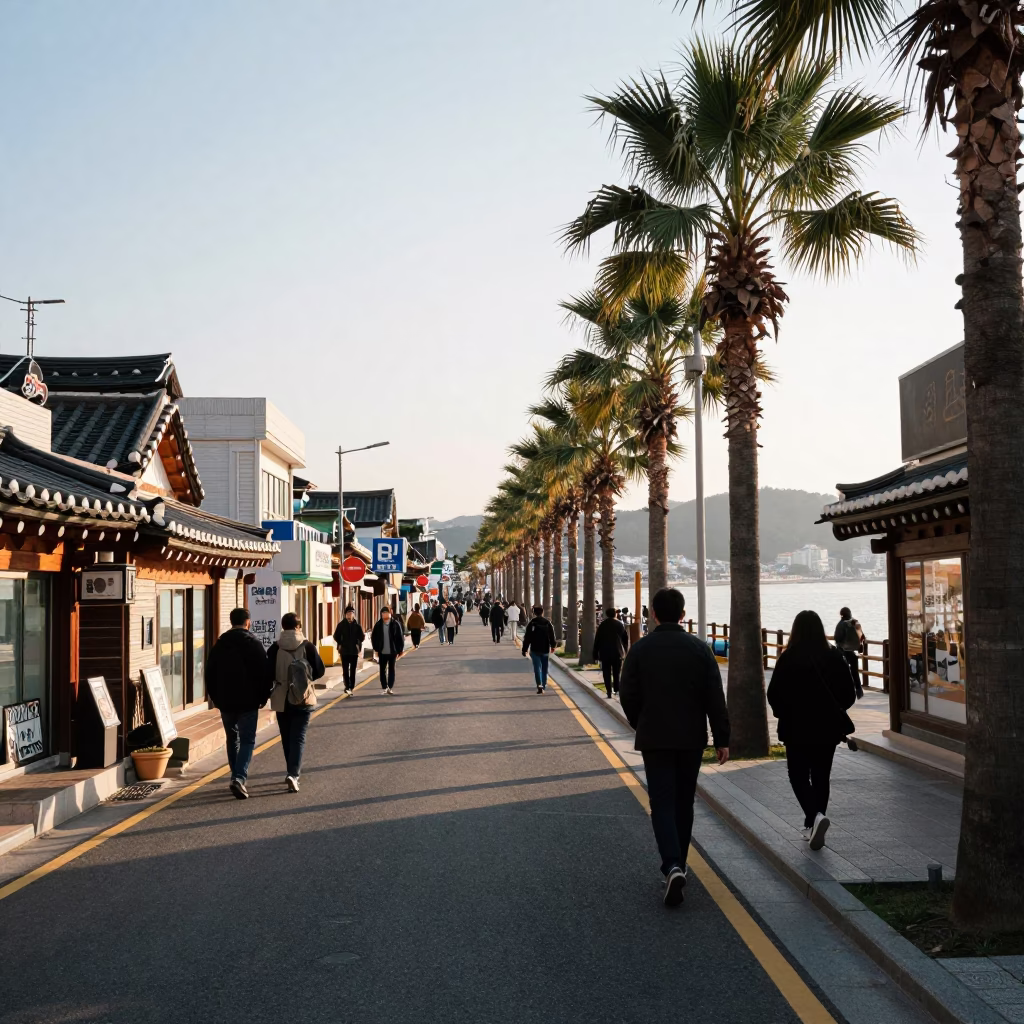 Street Scene in Busan at The Late Afternoon Light in in Busan, South Korea