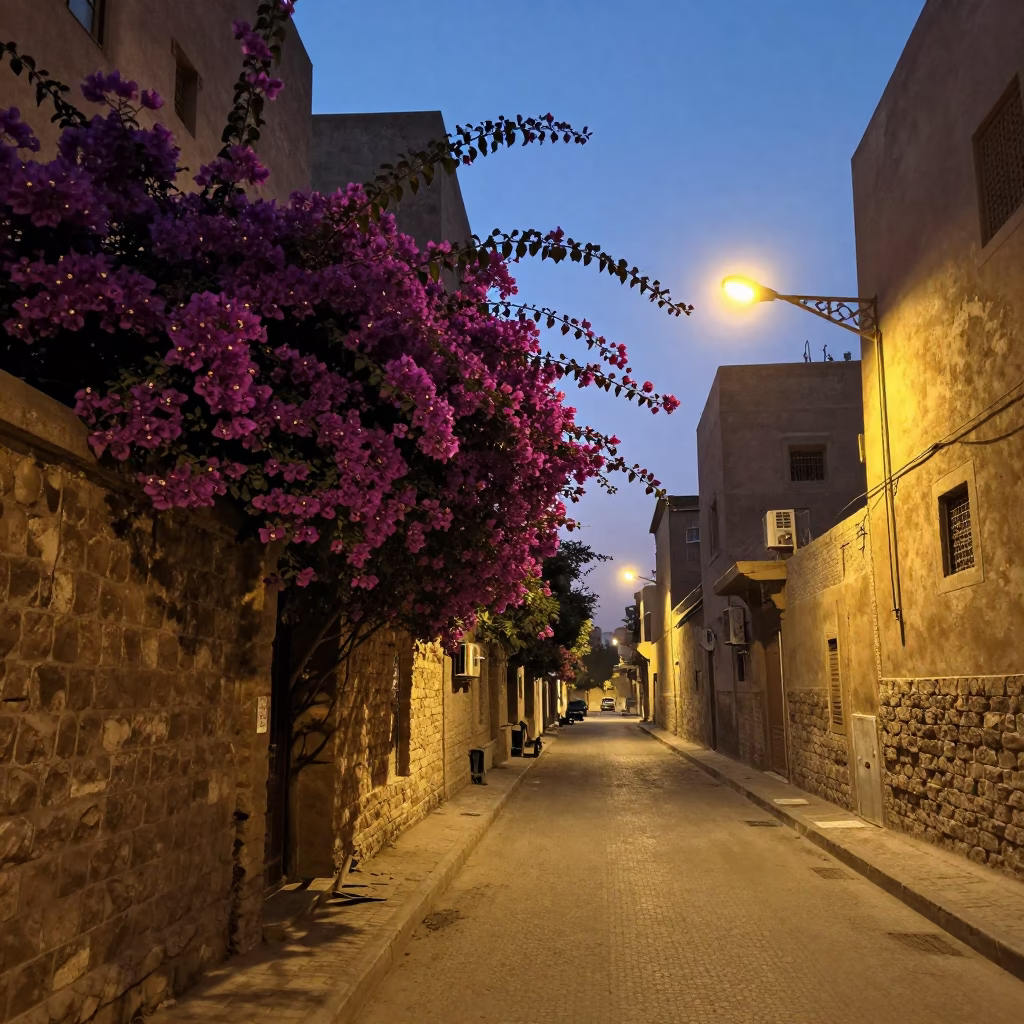 Street Scene in Cairo at As City Lights Begin To Glow in in Cairo, Egypt