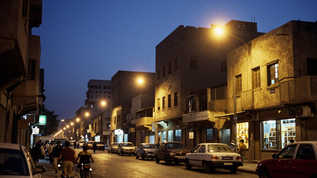Street Scene in Cairo at Blue Hour in in Cairo, Egypt