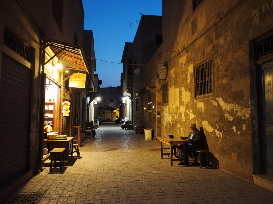 Street Scene in Cairo at Blue Hour in in Cairo, Egypt