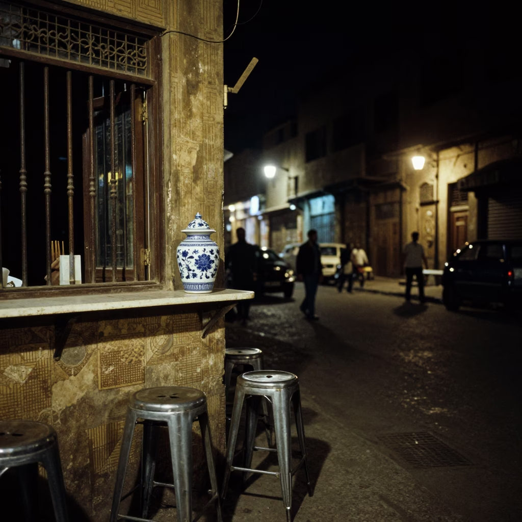 Street Scene in Cairo at Deep In The Night Light in in Cairo, Egypt