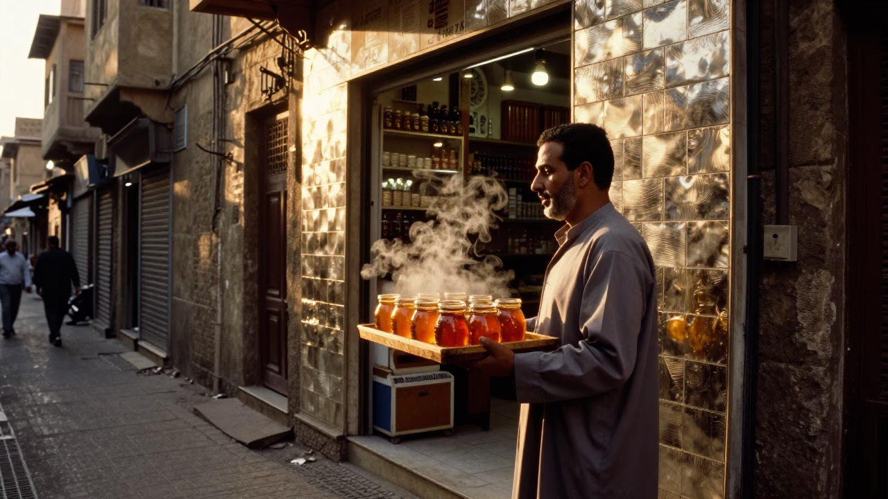 Street Scene in Cairo at Honeyed Evening Light in in Cairo, Egypt