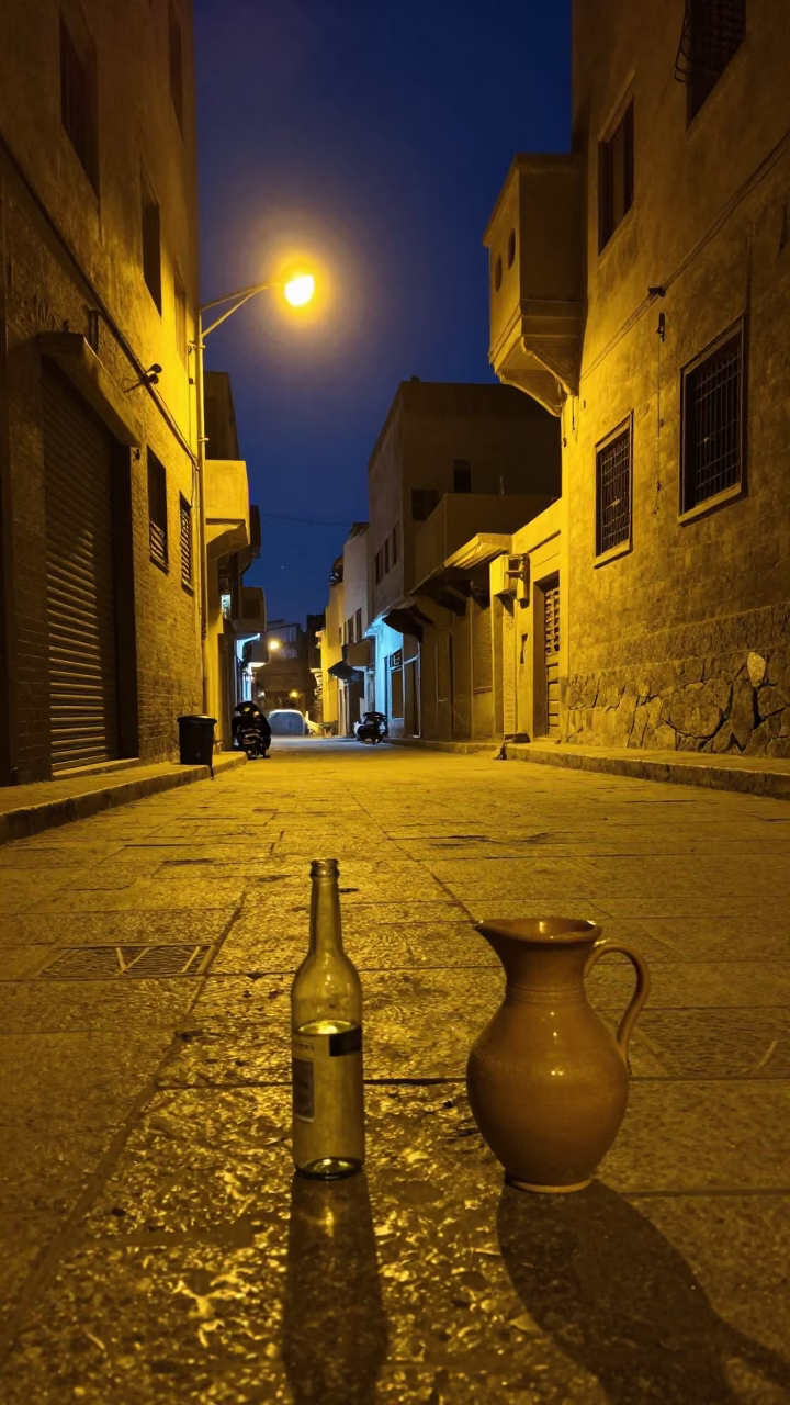 Street Scene in Cairo at Late At Night Light in in Cairo, Egypt