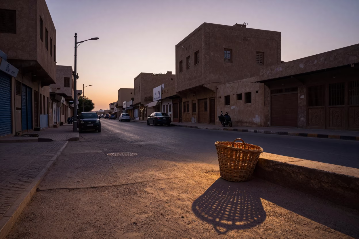 Street Scene in Cairo at Nautical Dawn Light in in Cairo, Egypt