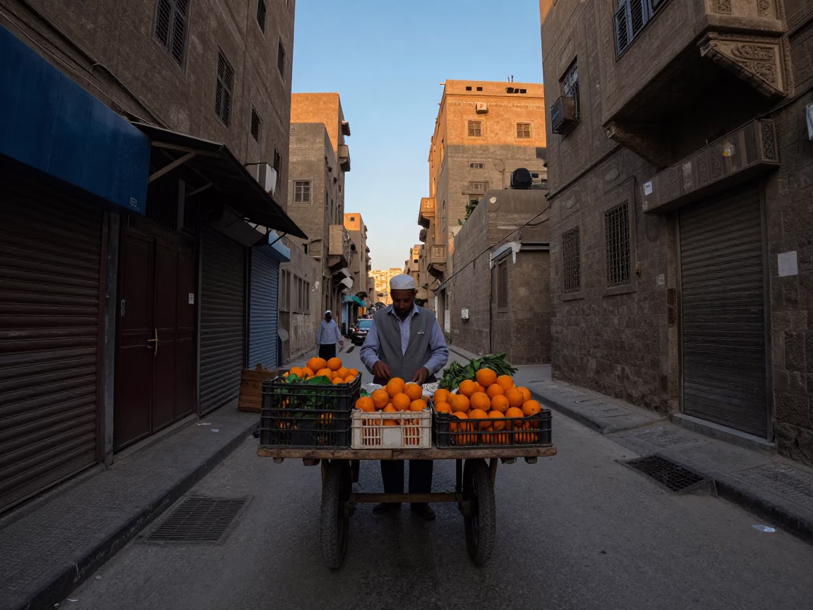Street Scene in Cairo at Sunrise Light in in Cairo, Egypt