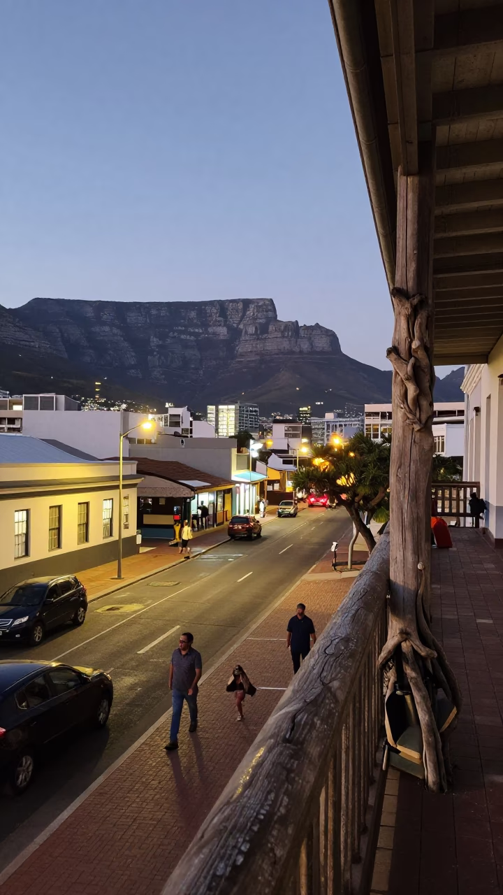Street Scene in Cape Town at As City Lights Begin To Glow in in Cape Town, South Africa