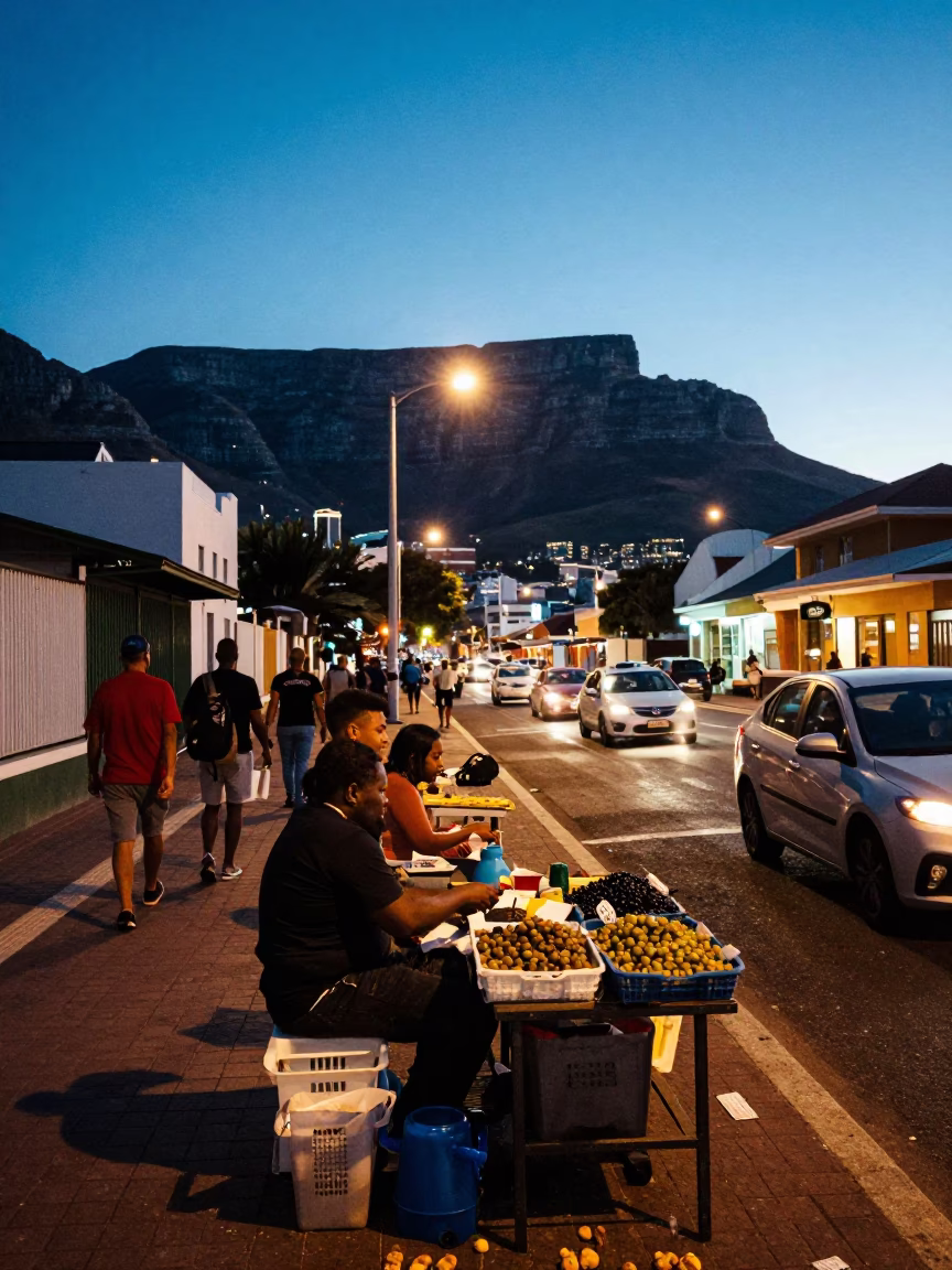 Street Scene in Cape Town at Blue Hour in in Cape Town, South Africa