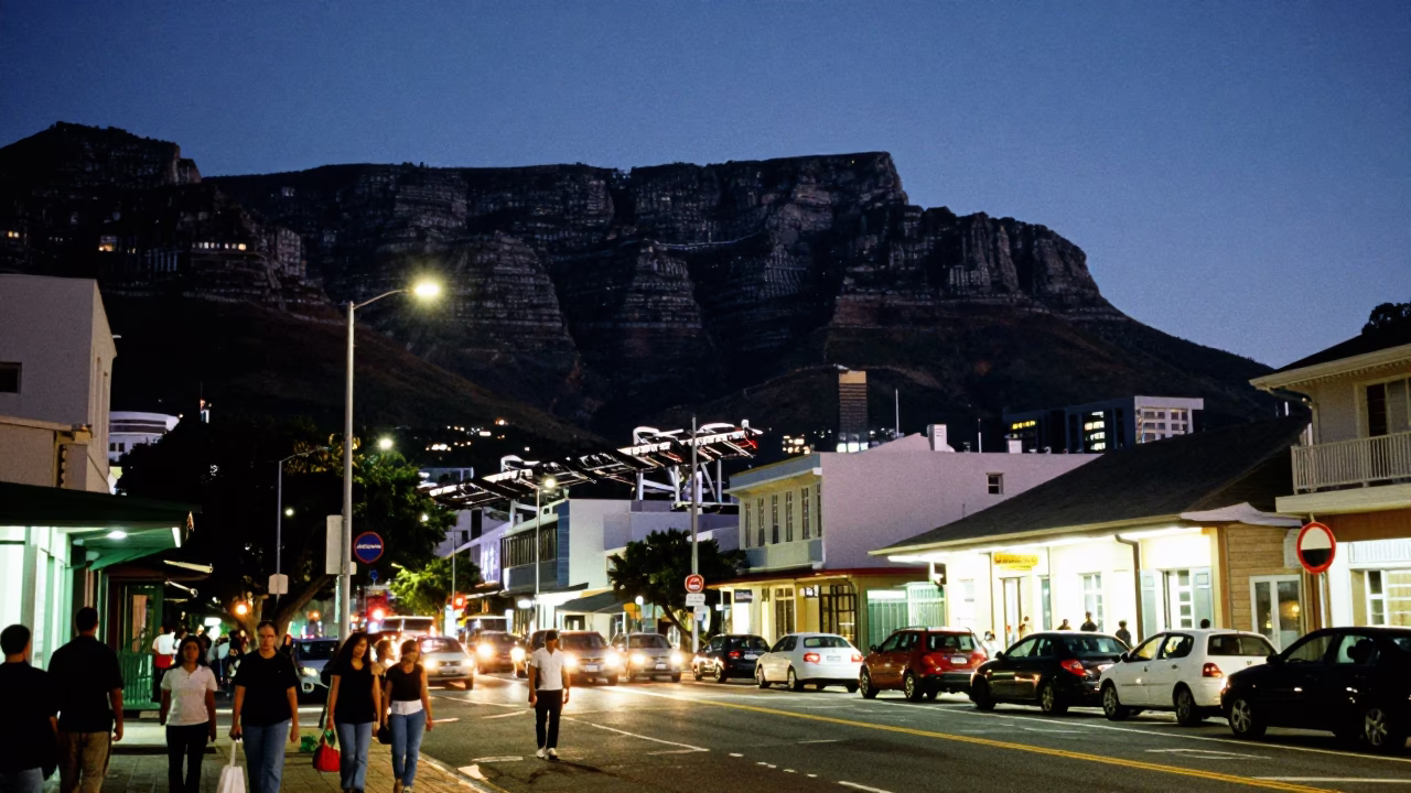 Street Scene in Cape Town at Deep In The Night Light in in Cape Town, South Africa