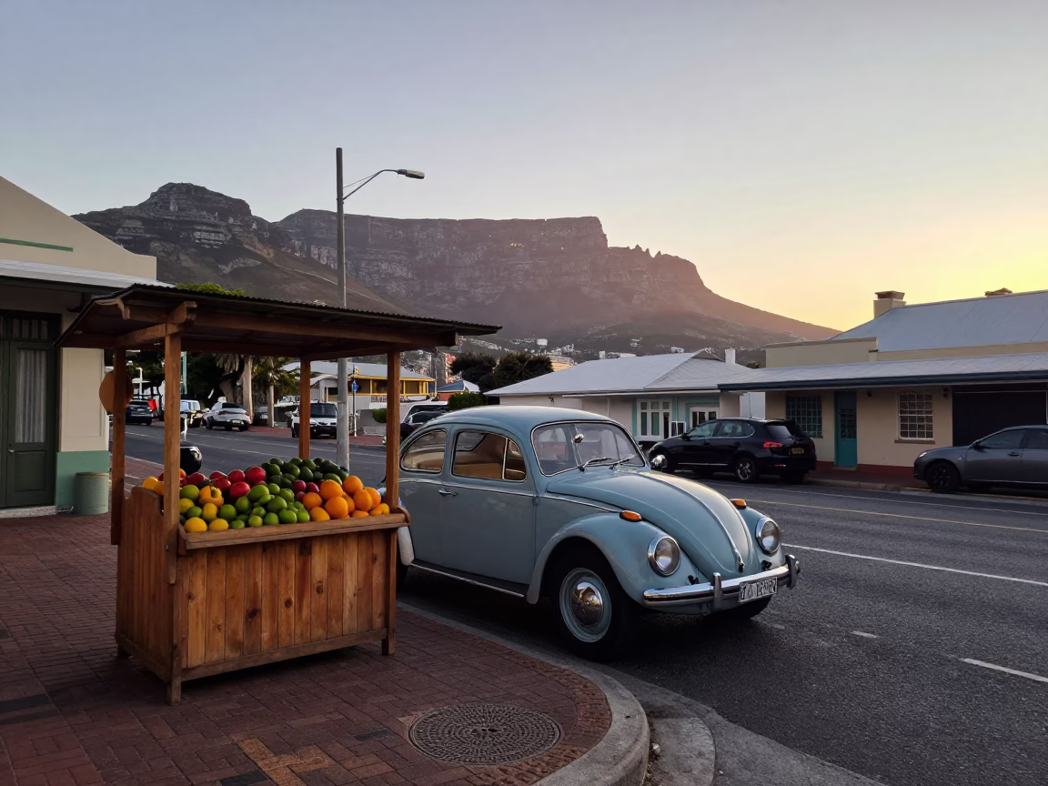 Street Scene in Cape Town at First Light Of Dawn in in Cape Town, South Africa