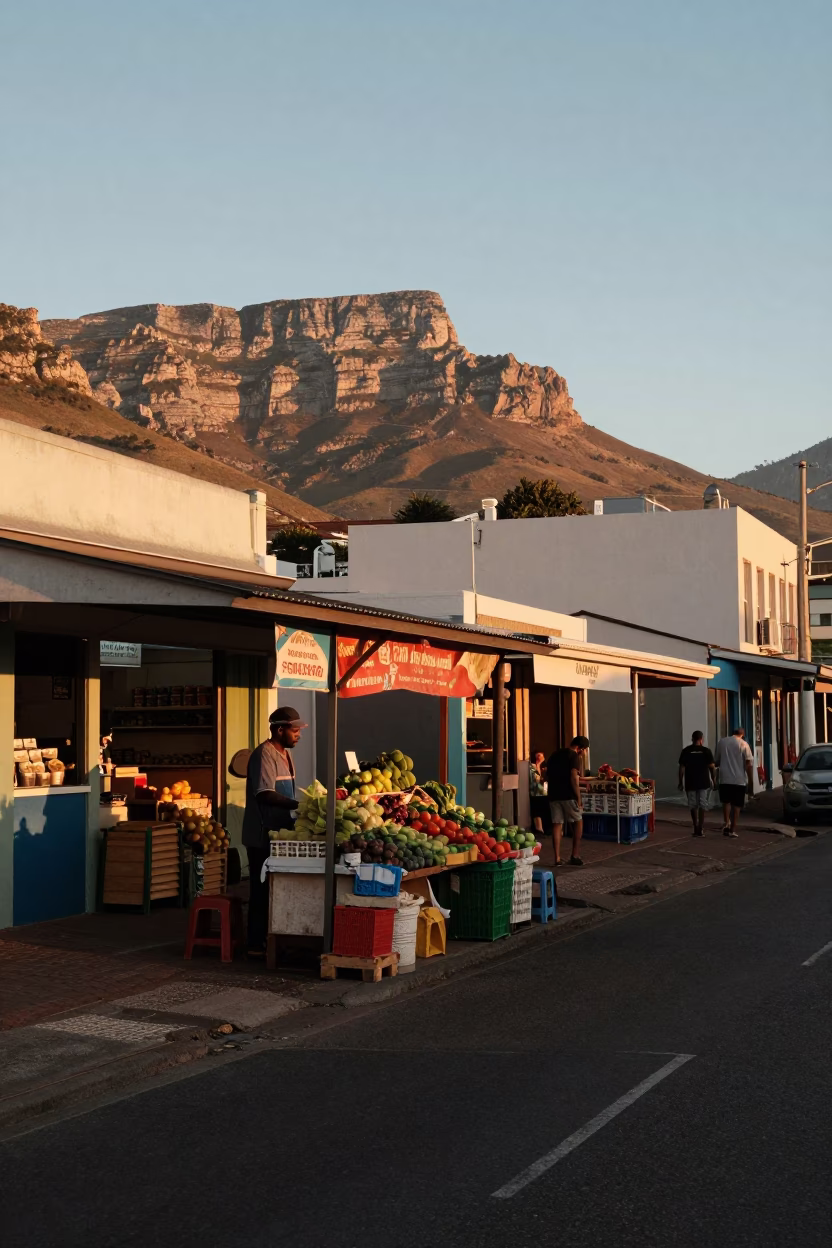 Street Scene in Cape Town at Honeyed Evening Light in in Cape Town, South Africa