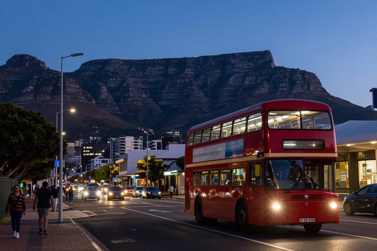 Street Scene in Cape Town at Indigo Twilight After Sunset in in Cape Town, South Africa