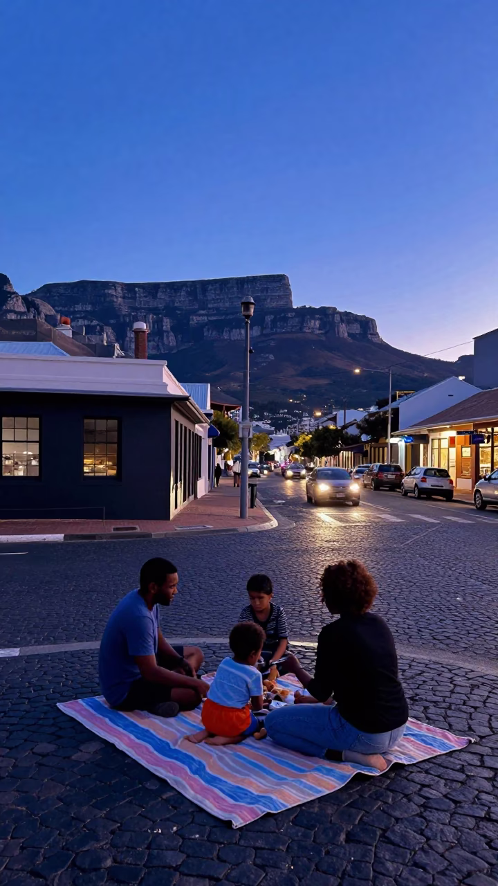 Street Scene in Cape Town at Indigo Twilight After Sunset in in Cape Town, South Africa