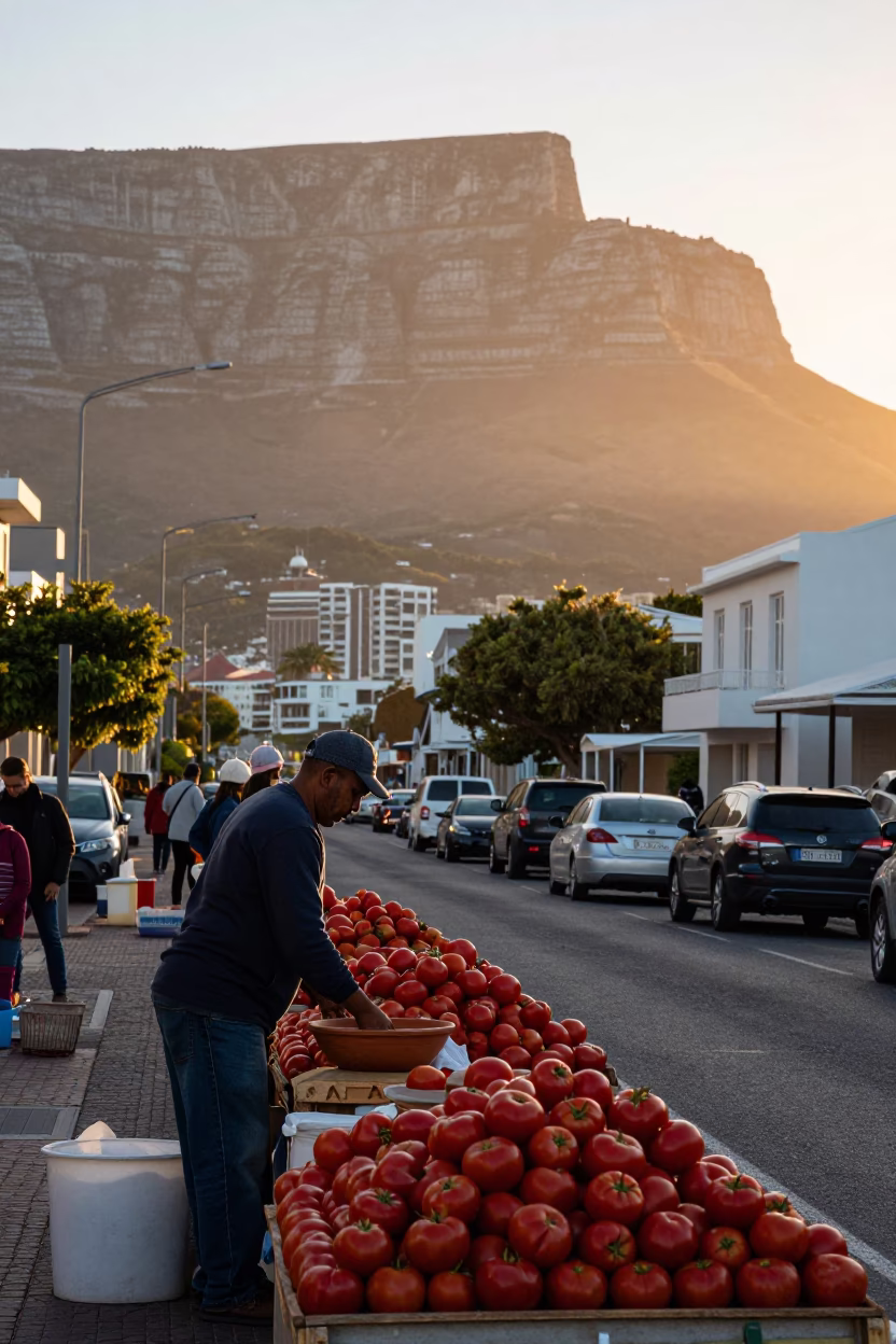 Street Scene in Cape Town at Nautical Dawn Light in in Cape Town, South Africa