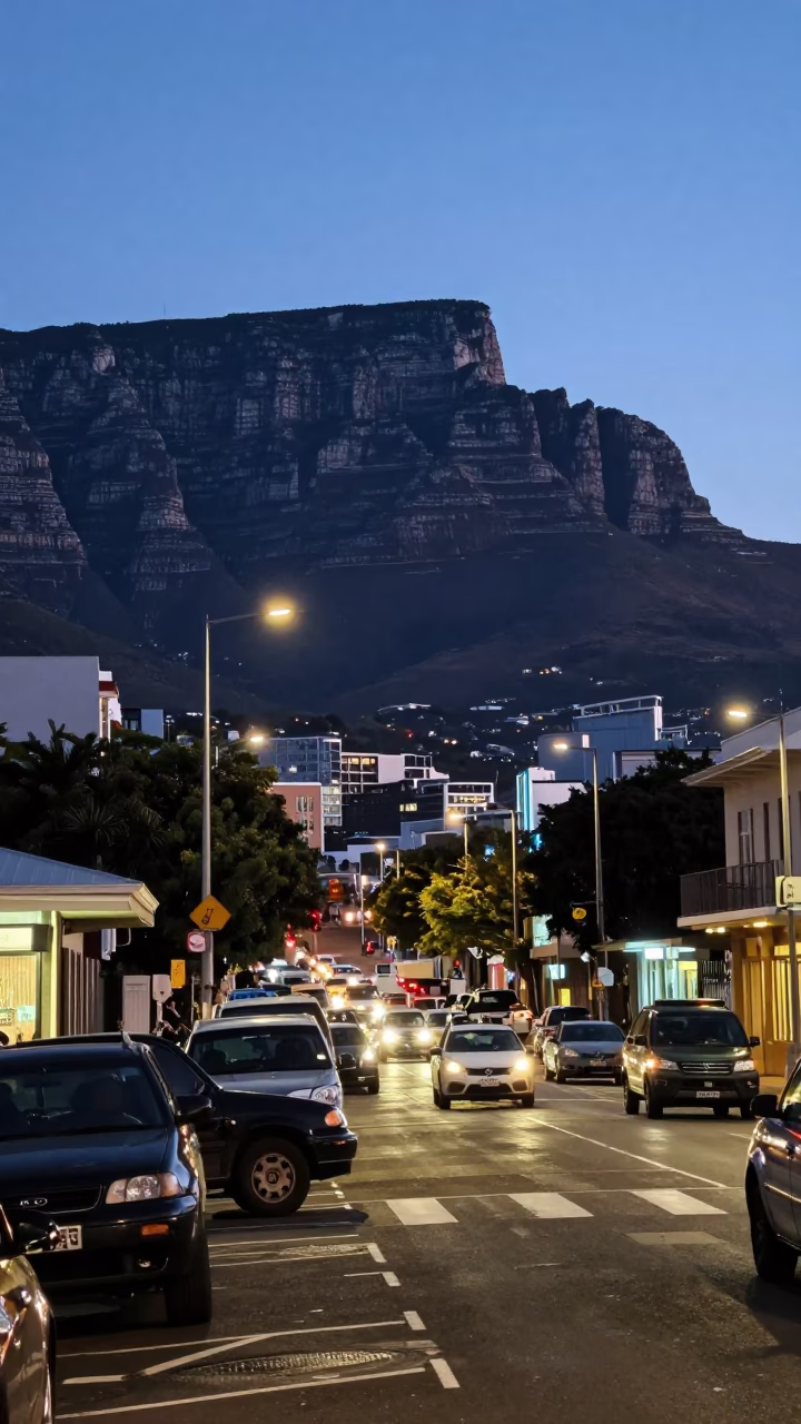 Street Scene in Cape Town at The Last Blue Light Of Evening in in Cape Town, South Africa