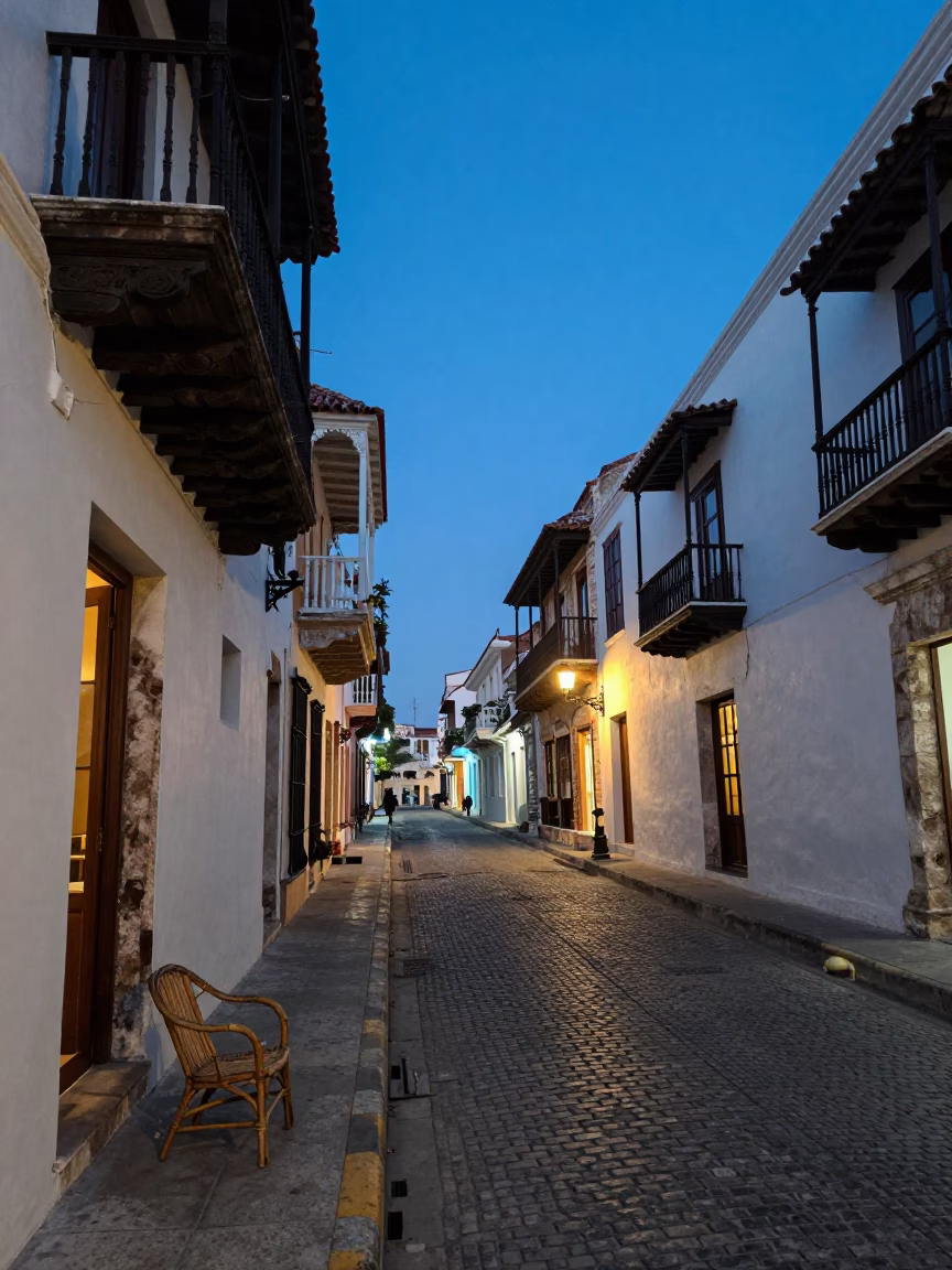 Street Scene in Cartagena at Blue Hour in in Cartagena, Colombia
