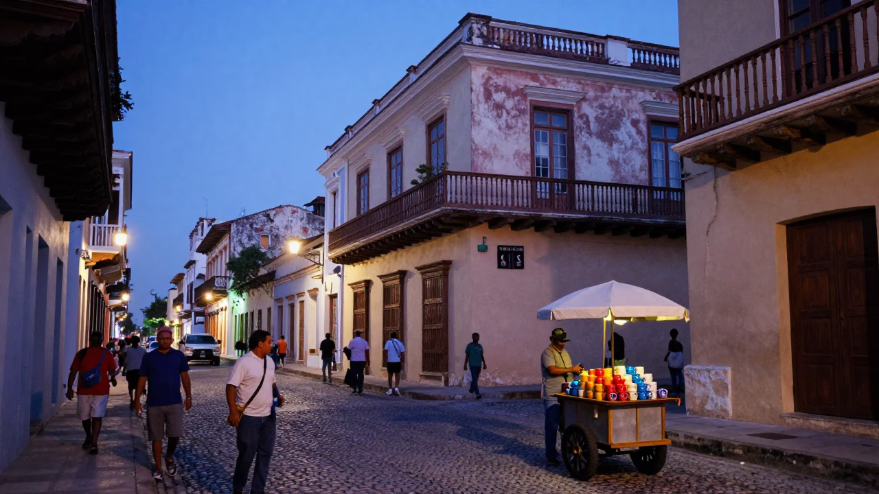 Street Scene in Cartagena at Blue Hour in in Cartagena, Colombia